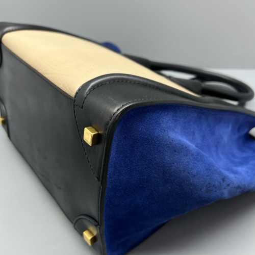 Celine Mini Luggage Calfskin Suede Black Beige Blue