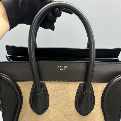 Celine Mini Luggage Calfskin Suede Black Beige Blue