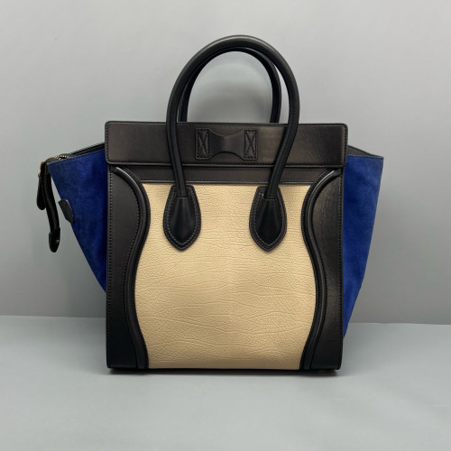 Celine Mini Luggage Calfskin Suede Black Beige Blue