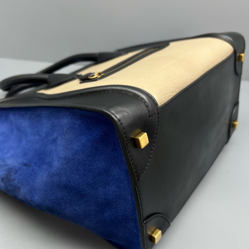 Celine Mini Luggage Calfskin Suede Black Beige Blue