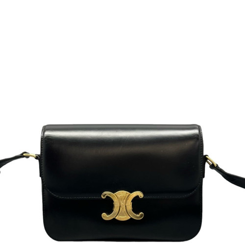 Celine Triomphe Medium Triomphe Shoulder Bag Smooth Calfskin Black