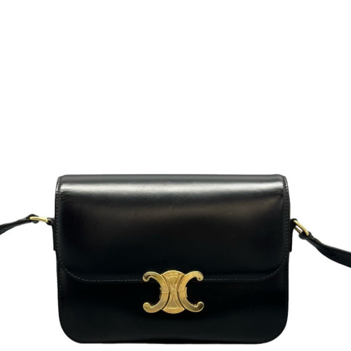 Celine Triomphe Medium Triomphe Shoulder Bag Smooth Calfskin Black