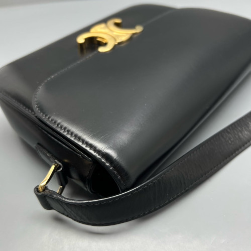 Celine Triomphe Medium Triomphe Shoulder Bag Smooth Calfskin Black