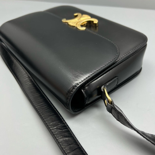 Celine Triomphe Medium Triomphe Shoulder Bag Smooth Calfskin Black