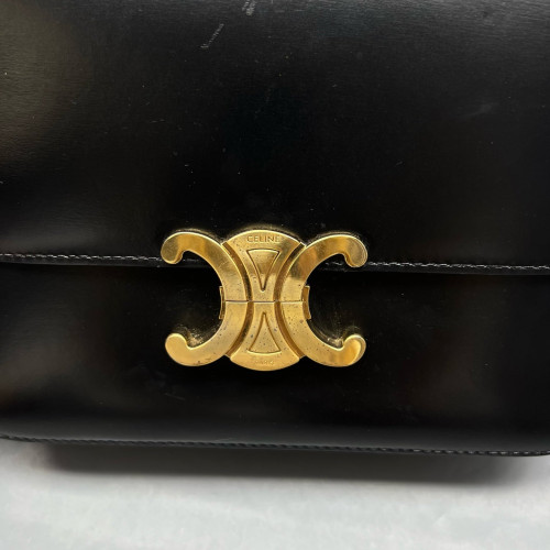 Celine Triomphe Medium Triomphe Shoulder Bag Smooth Calfskin Black