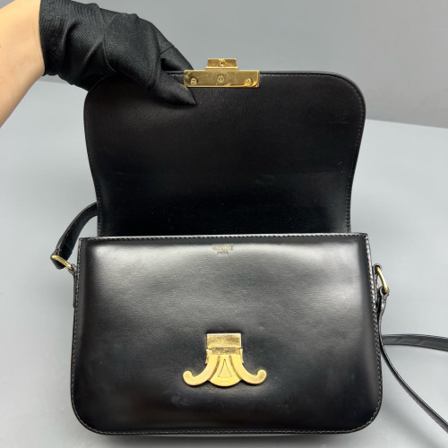 Celine Triomphe Medium Triomphe Shoulder Bag Smooth Calfskin Black