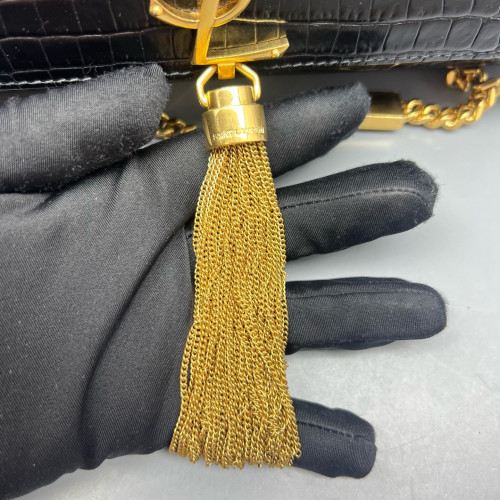 Yves Saint Laurent Medium Kate Crossbody Bag Calfskin Crocodile Embossed Black Yves Saint Laurent Medium Kate Crossbody Bag Calfskin Crocodile Embossed Black