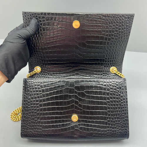 Yves Saint Laurent Medium Kate Crossbody Bag Calfskin Crocodile Embossed Black Yves Saint Laurent Medium Kate Crossbody Bag Calfskin Crocodile Embossed Black