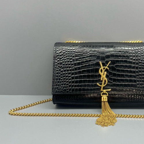 Yves Saint Laurent Medium Kate Crossbody Bag Calfskin Crocodile Embossed Black Yves Saint Laurent Medium Kate Crossbody Bag Calfskin Crocodile Embossed Black