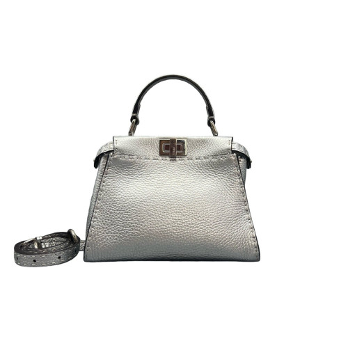 Fendi Peekaboo Iconic Mini Grained Calfskin Silver