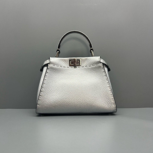 Fendi Peekaboo Iconic Mini Grained Calfskin Silver