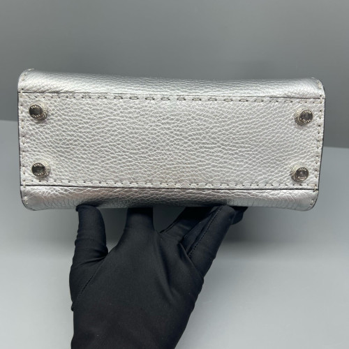 Fendi Peekaboo Iconic Mini Grained Calfskin Silver