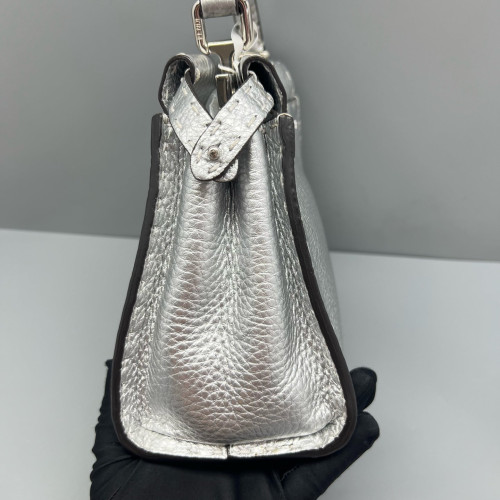 Fendi Peekaboo Iconic Mini Grained Calfskin Silver