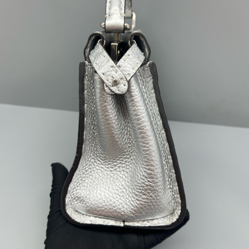 Fendi Peekaboo Iconic Mini Grained Calfskin Silver