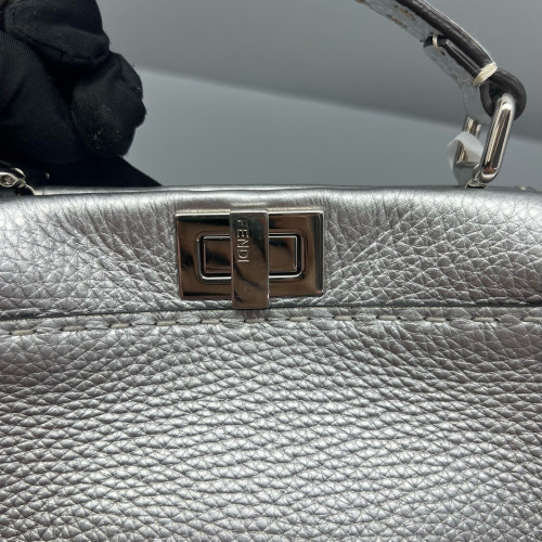 Fendi Peekaboo Iconic Mini Grained Calfskin Silver