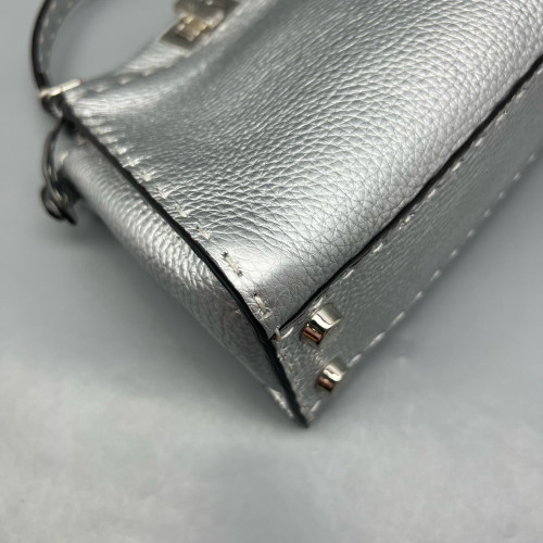 Fendi Peekaboo Iconic Mini Grained Calfskin Silver