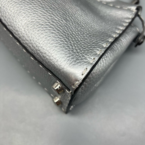 Fendi Peekaboo Iconic Mini Grained Calfskin Silver