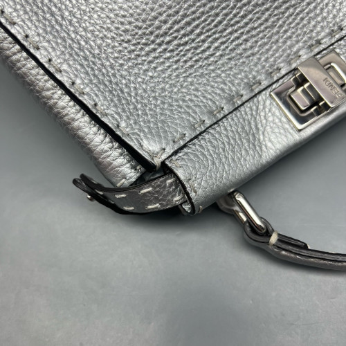 Fendi Peekaboo Iconic Mini Grained Calfskin Silver