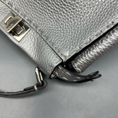 Fendi Peekaboo Iconic Mini Grained Calfskin Silver