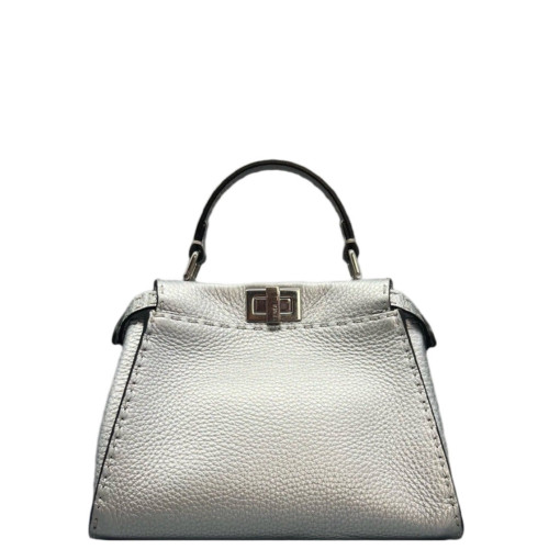 Fendi Peekaboo Iconic Mini Grained Calfskin Silver