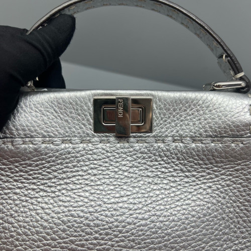 Fendi Peekaboo Iconic Mini Grained Calfskin Silver