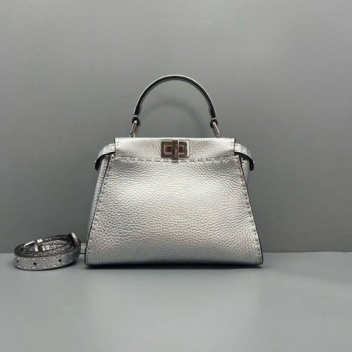 Fendi Peekaboo Iconic Mini Grained Calfskin Silver