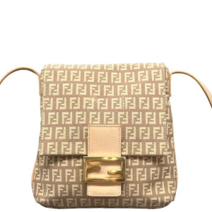 Fendi Crossbody Bag Zucca Calfskin Beige Light Tan
