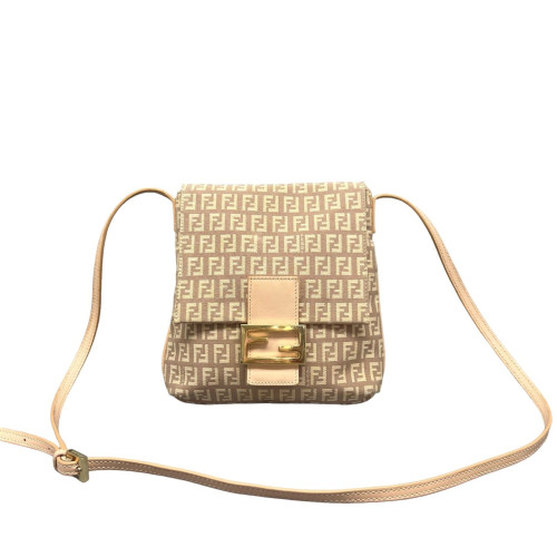 Fendi Crossbody Bag Zucca Calfskin Beige Light Tan Fendi Crossbody Bag Zucca Calfskin Beige Light Tan