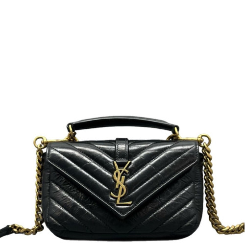 Yves Saint Laurent Mini College Pull Up Leather Black