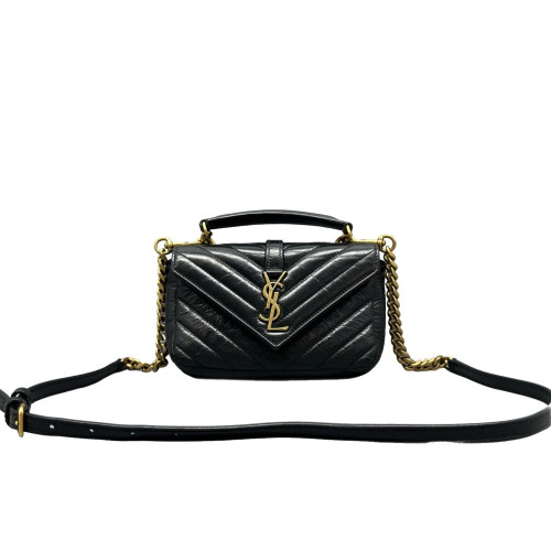 Yves Saint Laurent Mini College Pull Up Leather Black