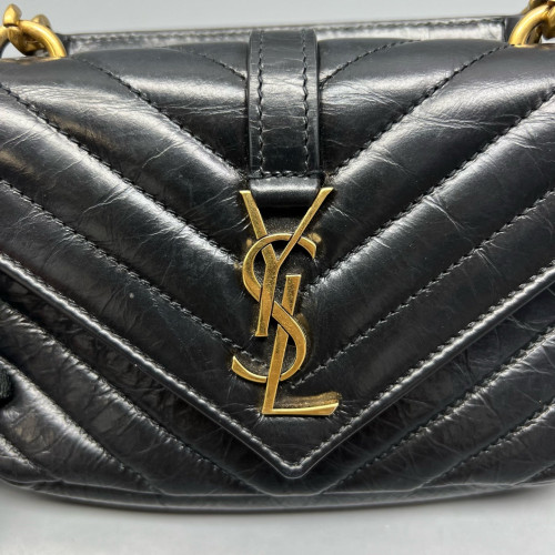 Yves Saint Laurent Mini College Pull Up Leather Black