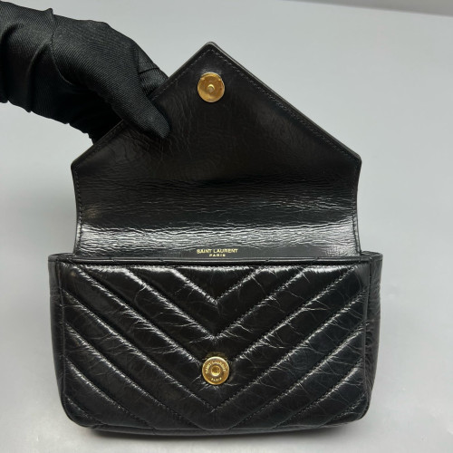 Yves Saint Laurent Mini College Pull Up Leather Black