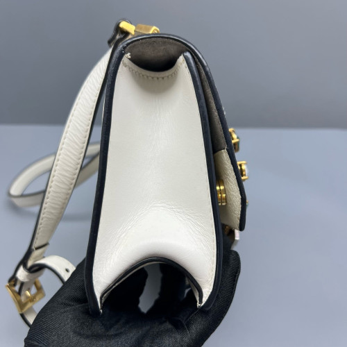 Miu Miu Crystal Embellished Madras Shoulder Calfskin White Miu Miu Crystal Embellished Madras Shoulder Calfskin White