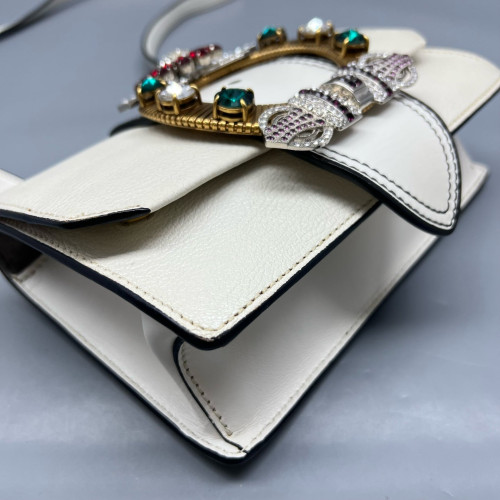 Miu Miu Crystal Embellished Madras Shoulder Calfskin White Miu Miu Crystal Embellished Madras Shoulder Calfskin White