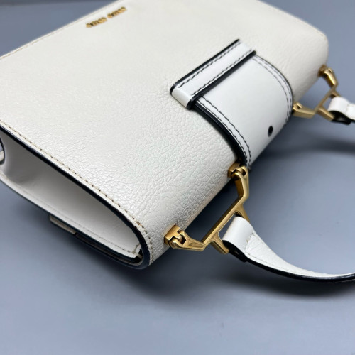Miu Miu Crystal Embellished Madras Shoulder Calfskin White Miu Miu Crystal Embellished Madras Shoulder Calfskin White