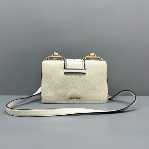 Miu Miu Crystal Embellished Madras Shoulder Calfskin White Miu Miu Crystal Embellished Madras Shoulder Calfskin White