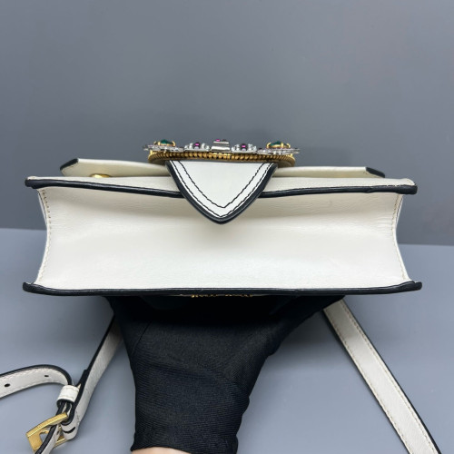 Miu Miu Crystal Embellished Madras Shoulder Calfskin White Miu Miu Crystal Embellished Madras Shoulder Calfskin White