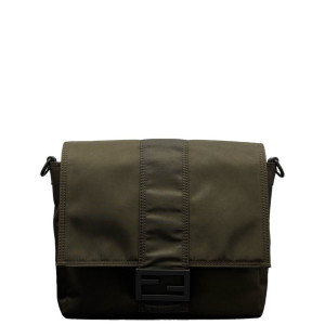Fendi Messenger Nylon Calfskin Dark Green Dark Brown