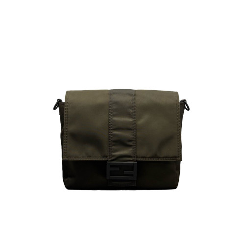 Fendi Messenger Nylon Calfskin Dark Green Dark Brown