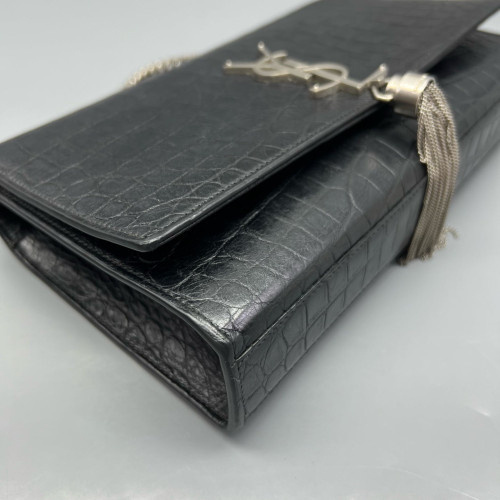 Yves Saint Laurent Medium Kate Crossbody Bag Calfskin Crocodile Embossed Black Yves Saint Laurent Medium Kate Crossbody Bag Calfskin Crocodile Embossed Black