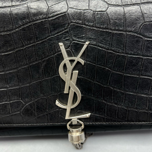 Yves Saint Laurent Medium Kate Crossbody Bag Calfskin Crocodile Embossed Black Yves Saint Laurent Medium Kate Crossbody Bag Calfskin Crocodile Embossed Black