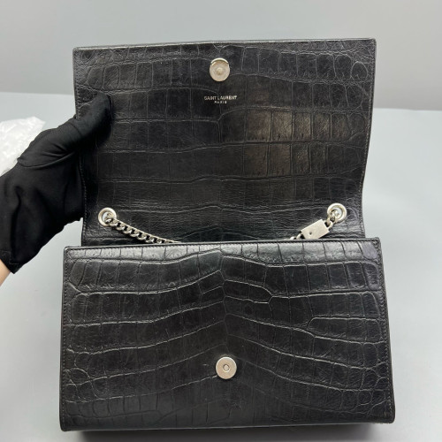Yves Saint Laurent Medium Kate Crossbody Bag Calfskin Crocodile Embossed Black Yves Saint Laurent Medium Kate Crossbody Bag Calfskin Crocodile Embossed Black