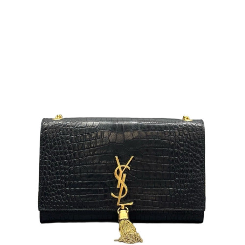 Yves Saint Laurent Medium Kate Crossbody Bag Calfskin Crocodile Embossed Black