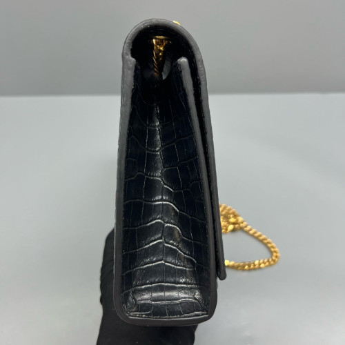Yves Saint Laurent Medium Kate Crossbody Bag Calfskin Crocodile Embossed Black