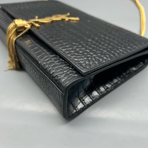 Yves Saint Laurent Medium Kate Crossbody Bag Calfskin Crocodile Embossed Black