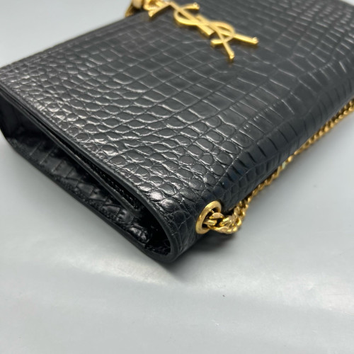 Yves Saint Laurent Medium Kate Crossbody Bag Calfskin Crocodile Embossed Black