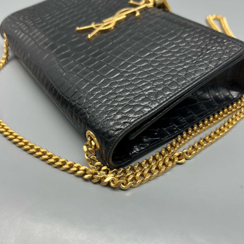 Yves Saint Laurent Medium Kate Crossbody Bag Calfskin Crocodile Embossed Black