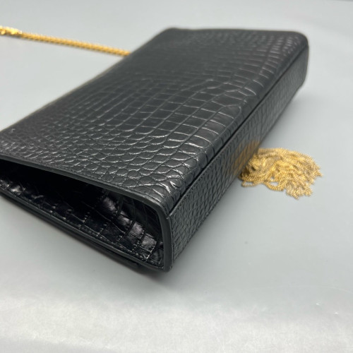 Yves Saint Laurent Medium Kate Crossbody Bag Calfskin Crocodile Embossed Black