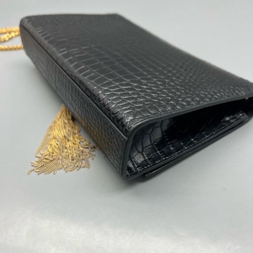 Yves Saint Laurent Medium Kate Crossbody Bag Calfskin Crocodile Embossed Black