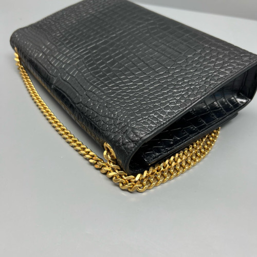 Yves Saint Laurent Medium Kate Crossbody Bag Calfskin Crocodile Embossed Black